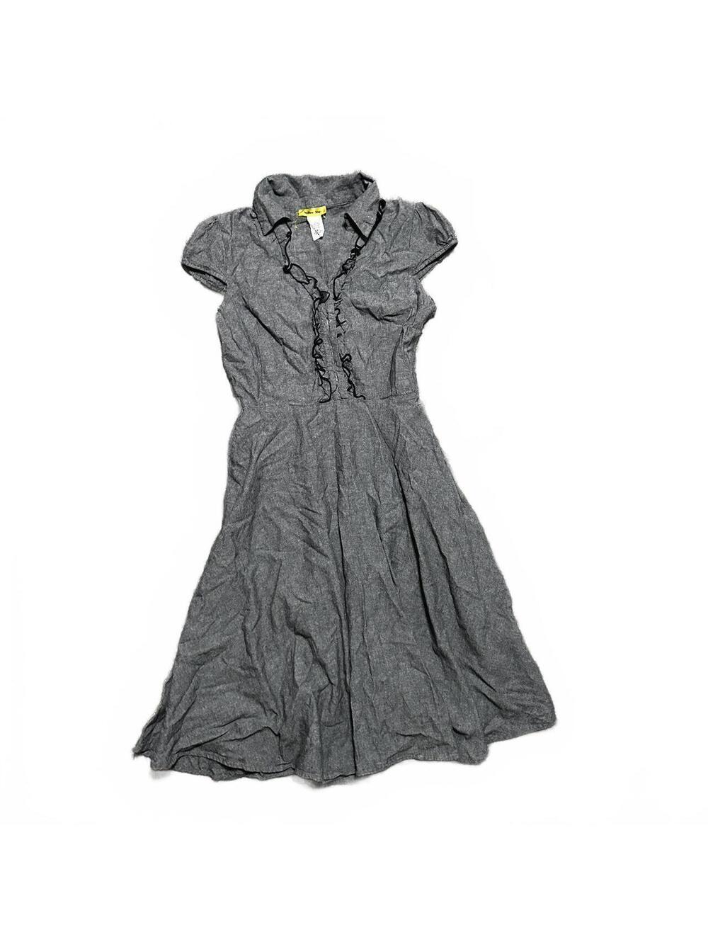 Y2K Vintage Yellow Star Gray Cap Sleeve Midi Dress Size M
